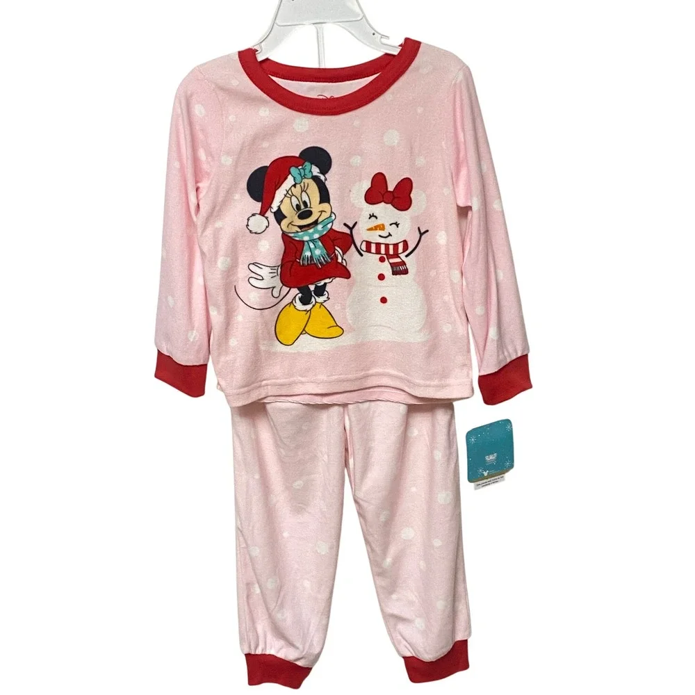 Disney Minnie‎ Mouse Christmas Pajamas Girls 4T Pink Polka Dot NWT